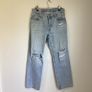 Levi's 501 Light Blue Straight Leg Ripped Jeans C15